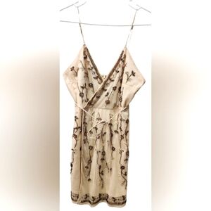 Altar'd State sequins spagetti strap faux wrap dress cream & brown,  siz…